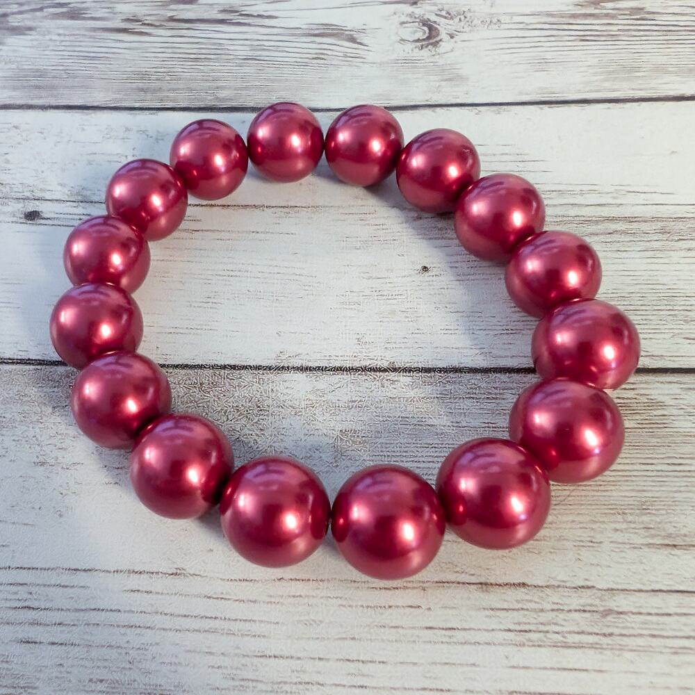 Vintage Bracelet Chunky Red Ball Stretch Bracelet